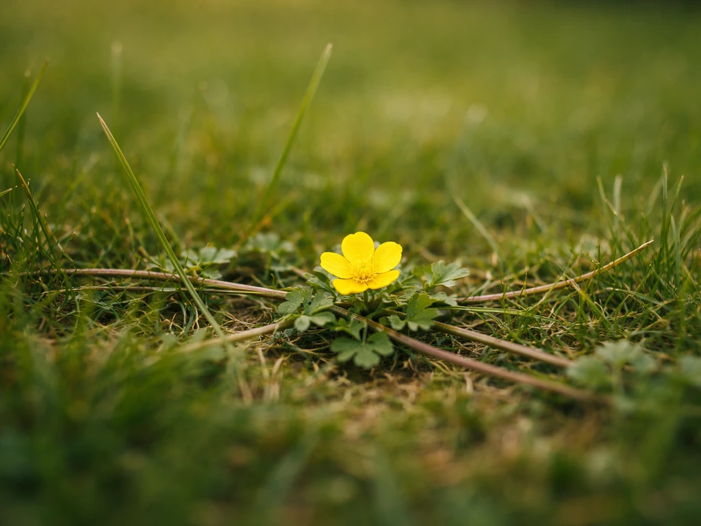 Petite fleur jaune rampante dans la pelouse : identifier et traiter