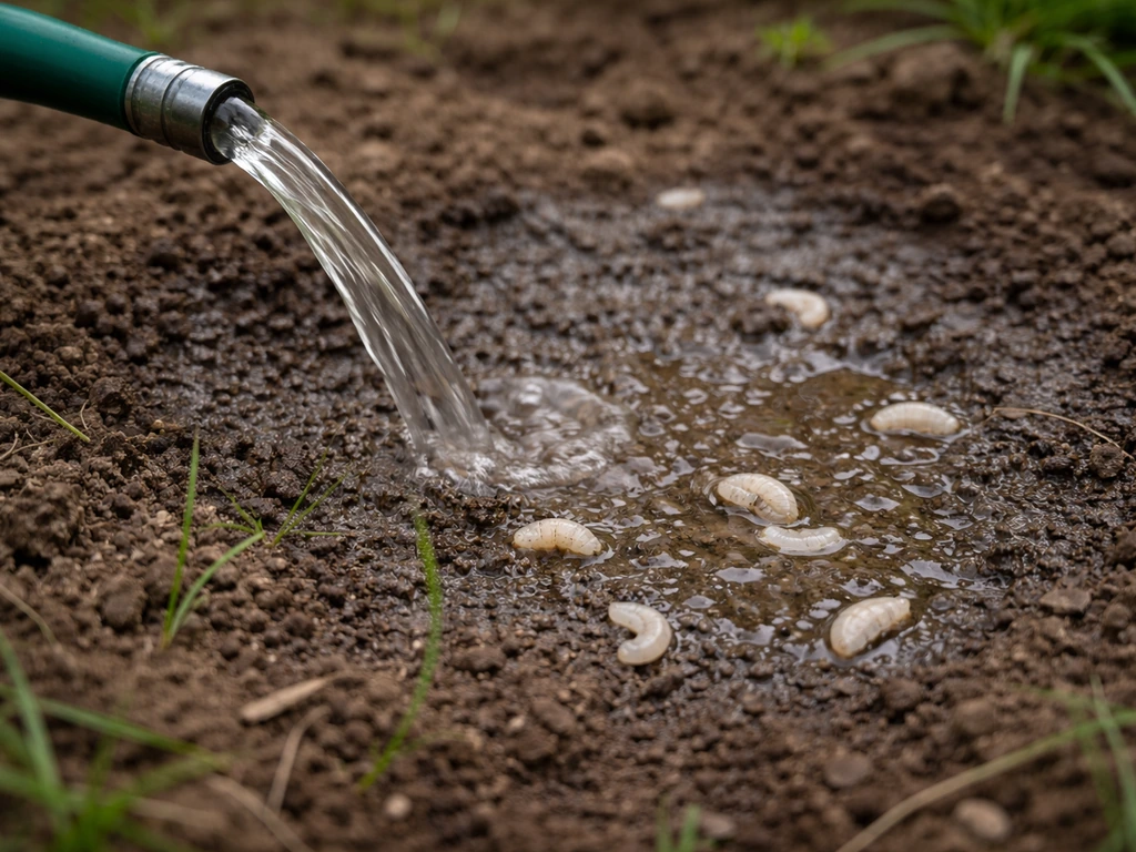 Jardin : un arrosage abondant sur un sol humide où des larves remontent à la surface