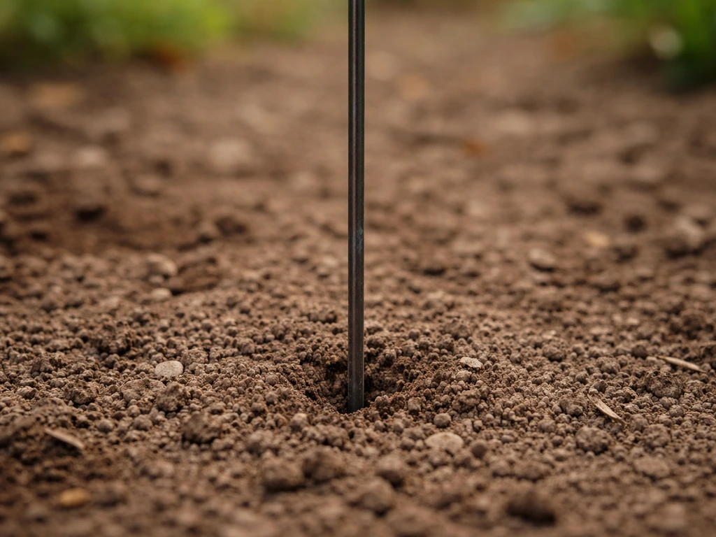 Tige métallique enfoncée verticalement dans la terre pour tester la résistance de la compaction du sol.