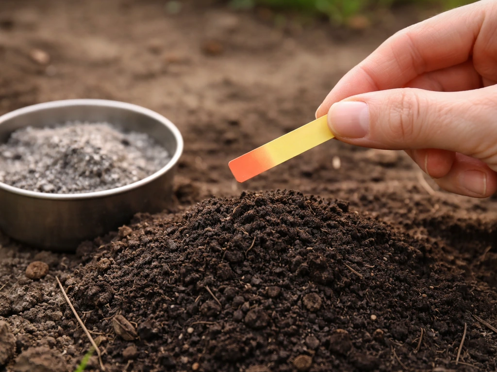 Personne tenant une bandelette de pH près du sol, cendre de bois et jardinage pour illustrer pH acide vs neutre.