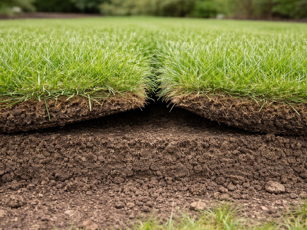 Gazon en plaques qui se soulève, poche d’air entre la terre et le tapis de gazon.