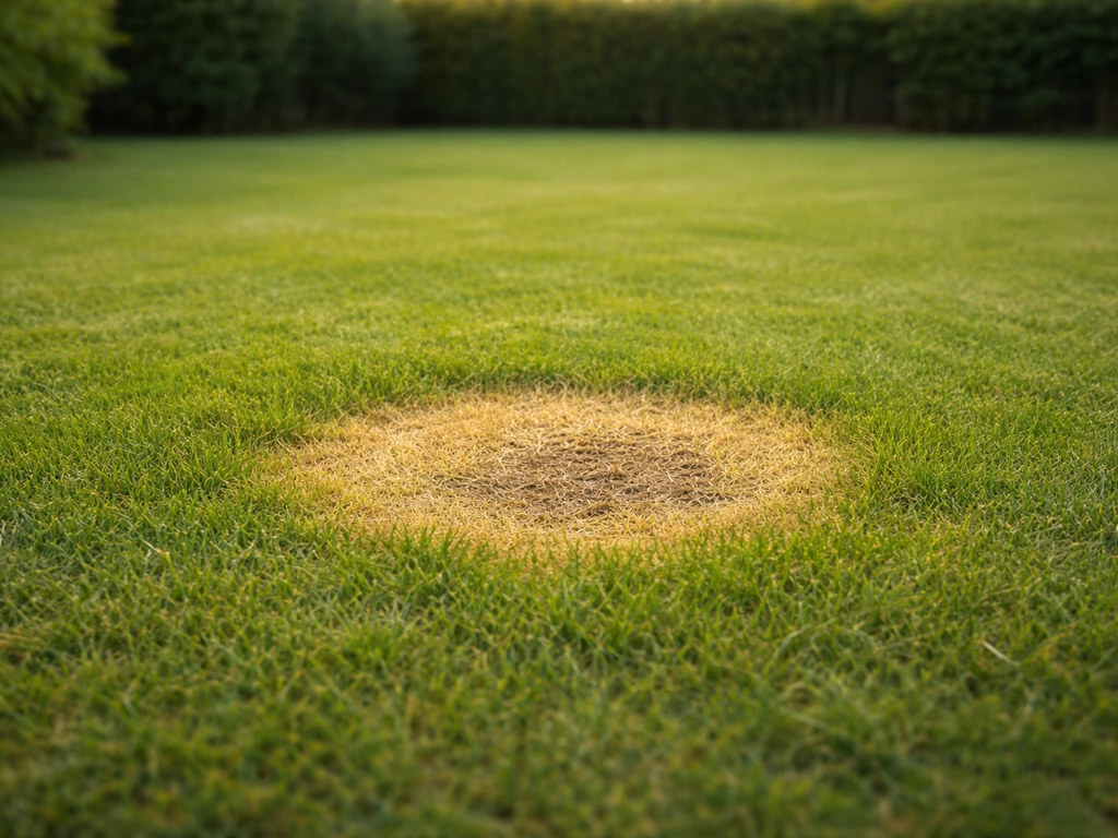 Pelouse verte avec un rond jaune bien visible, délimité, montrant clairement la zone touchée