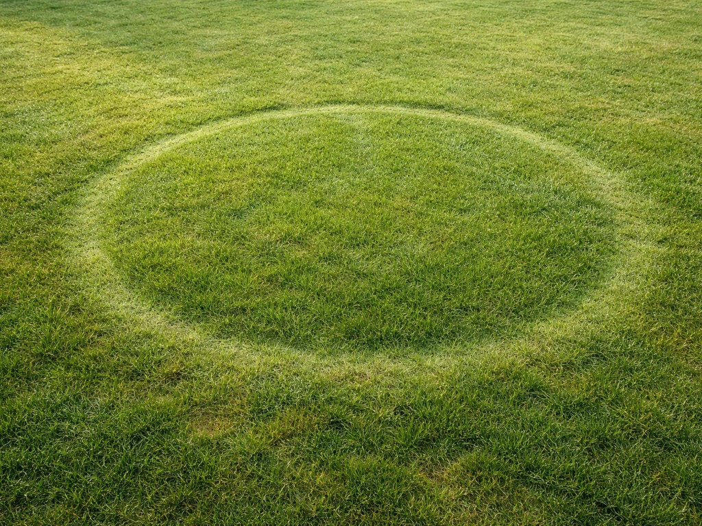 Vue aérienne d’un anneau circulaire net sur une pelouse, avec le gazon autour plus clair et irrégulier